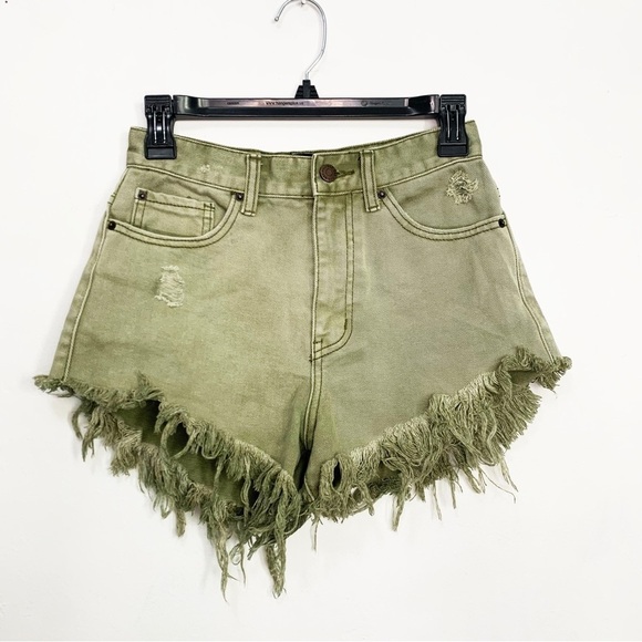 Urban Outfitters BDG High Rise Cheeky Frayed Festival Denim Short Moss Green, 25 - Picture 2 of 7